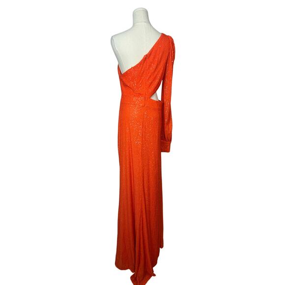 Mac Duggal Sequined One Shoulder Cut out Gown Orange Sz 8 Formal - Picture 7 of 9
